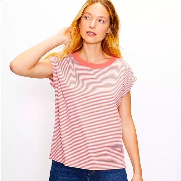 LOFT Tops - NEW LOFT Striped Wedge Tee Shirt Orange Large Short Sleeve Women’s
